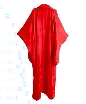 Image of Kimono dame - i kirsebærrød silke m. indvævede bøgler og fugle