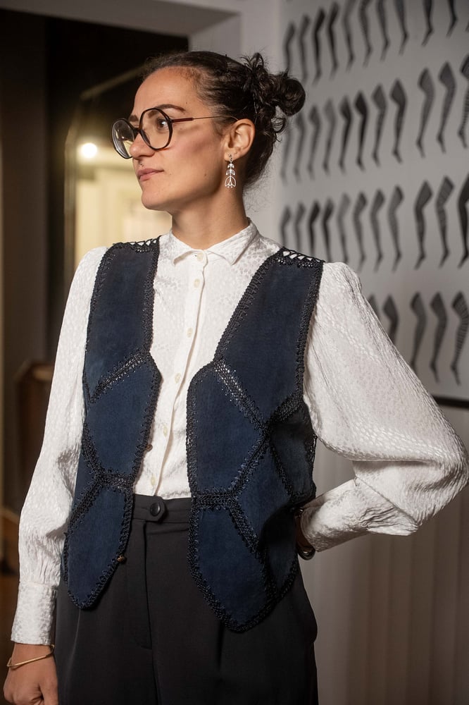 Image of Gilet patchwork camoscio