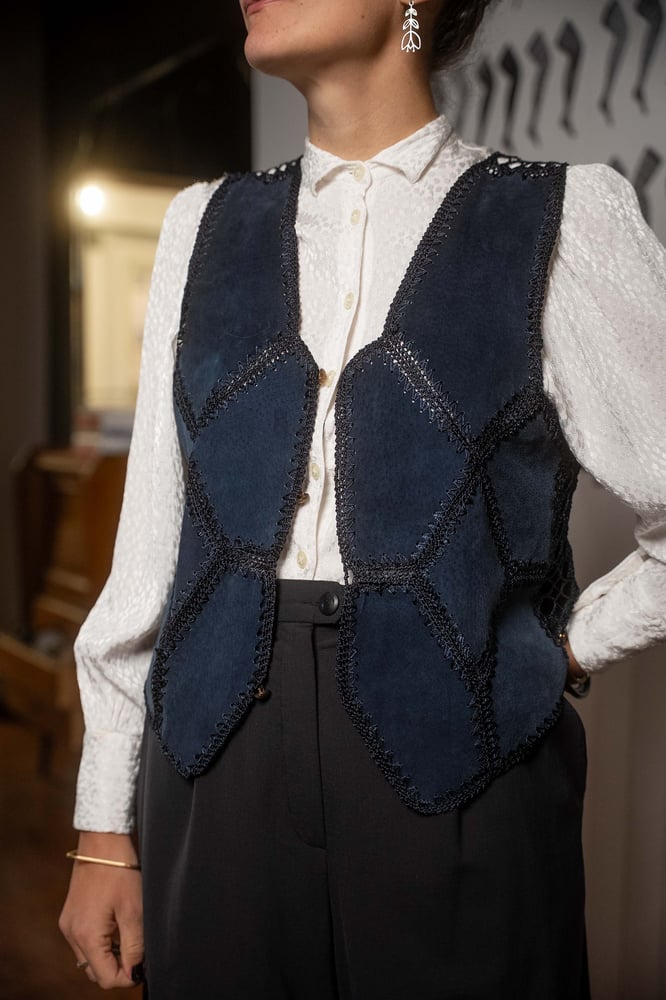 Image of Gilet patchwork camoscio