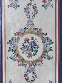 Image 4 of 1980s Vintage Shand Kydd Wallpaper Rolls - Cottage Cameo Blue Stripe Vinyl Retro 90s - (Set of 3)