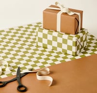Image 2 of Kinshipped - Green Checkerboard & Cinnamon Plain Gift Wrapping Paper {2 sheets}