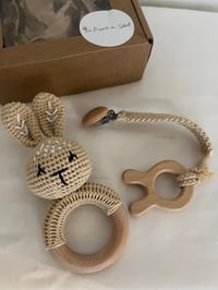 Image 1 of Crochet Bunny Rattle & Clip Set