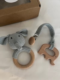 Image 1 of Crochet Elephant Rattle & Clip Set