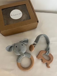 Image 2 of Crochet Elephant Rattle & Clip Set