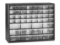 Image 1 of 10144 Black, 20" x 6-3/8" x 15-13/16" Plastic Storage Cabinet w/ 44 Drawers - Large Drawer Size 6" x