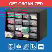 Image 18 of 10116 Black, 10-1/2" x 6-3/8" x 8-1/2" Plastic Storage Cabinet w/ 16 Drawers - Drawer Size 6" x 2-7/