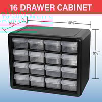 Image 11 of 10116 Black, 10-1/2" x 6-3/8" x 8-1/2" Plastic Storage Cabinet w/ 16 Drawers - Drawer Size 6" x 2-7/
