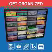 Image 7 of 10124 Black, 20" x 6-3/8" x 15-13/16" Plastic Storage Cabinet w/ 24 Drawers - Drawer Size 6" x 4-9/1