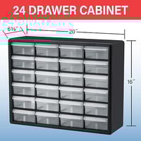 Image 2 of 10124 Black, 20" x 6-3/8" x 15-13/16" Plastic Storage Cabinet w/ 24 Drawers - Drawer Size 6" x 4-9/1