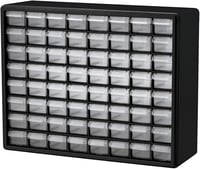 Image 1 of 10164 Black, 20" x 6-3/8" x 15-13/16" Plastic Storage Cabinet w/ 64 Drawers - Drawer Size 6" x 2-7/3