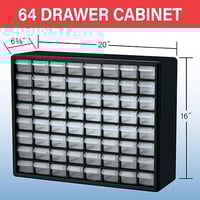 Image 2 of 10164 Black, 20" x 6-3/8" x 15-13/16" Plastic Storage Cabinet w/ 64 Drawers - Drawer Size 6" x 2-7/3