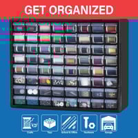Image 7 of 10164 Black, 20" x 6-3/8" x 15-13/16" Plastic Storage Cabinet w/ 64 Drawers - Drawer Size 6" x 2-7/3