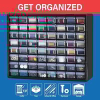 Image 8 of 10164 Black, 20" x 6-3/8" x 15-13/16" Plastic Storage Cabinet w/ 64 Drawers - Drawer Size 6" x 2-7/3