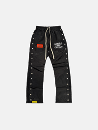 Image 1 of GIRLS ARE DRUGS® 'BUTTON' FLARED TRACK PANTS - BLACK