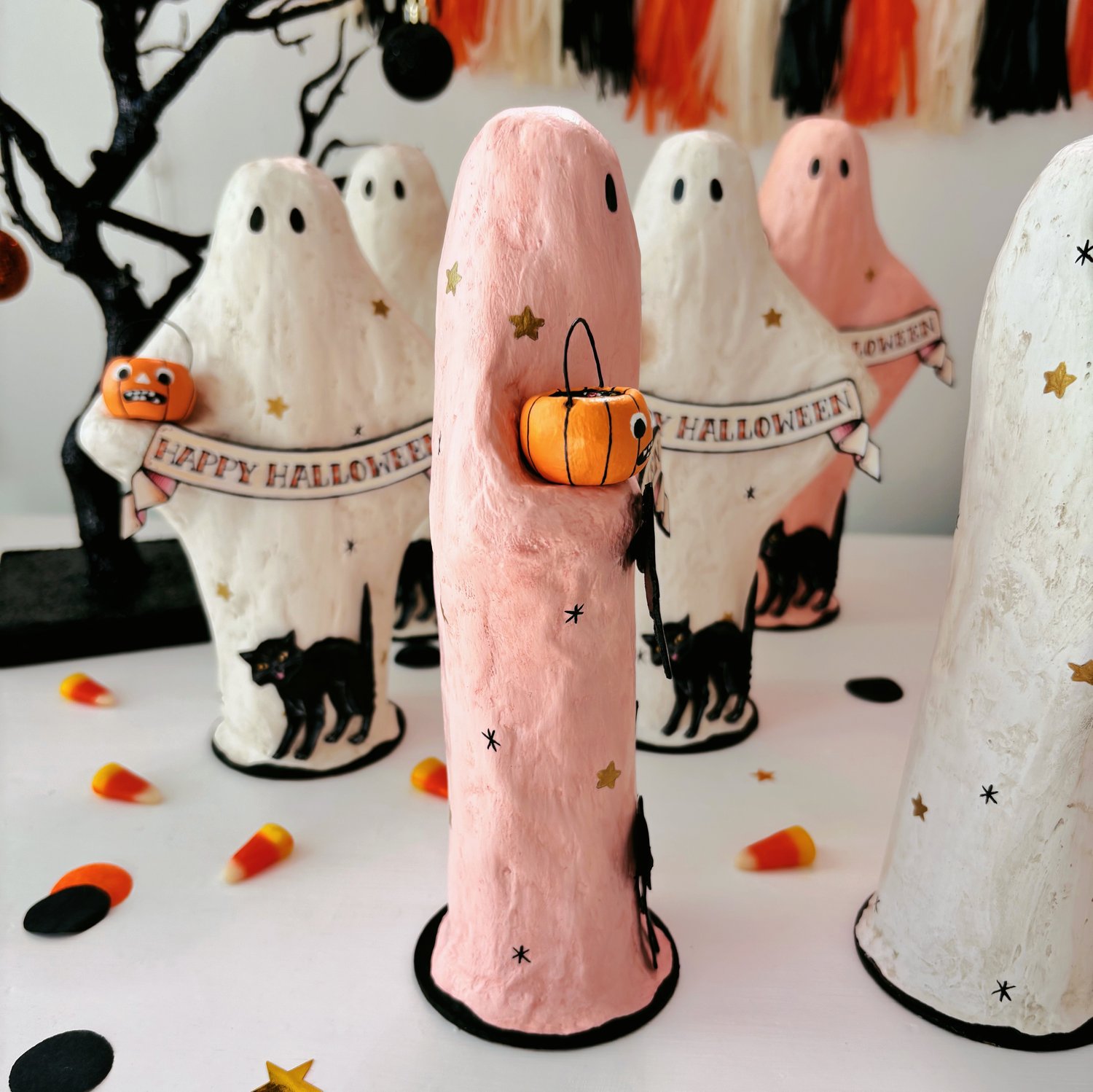 Image of PINK Ghost mixed media sculpture 