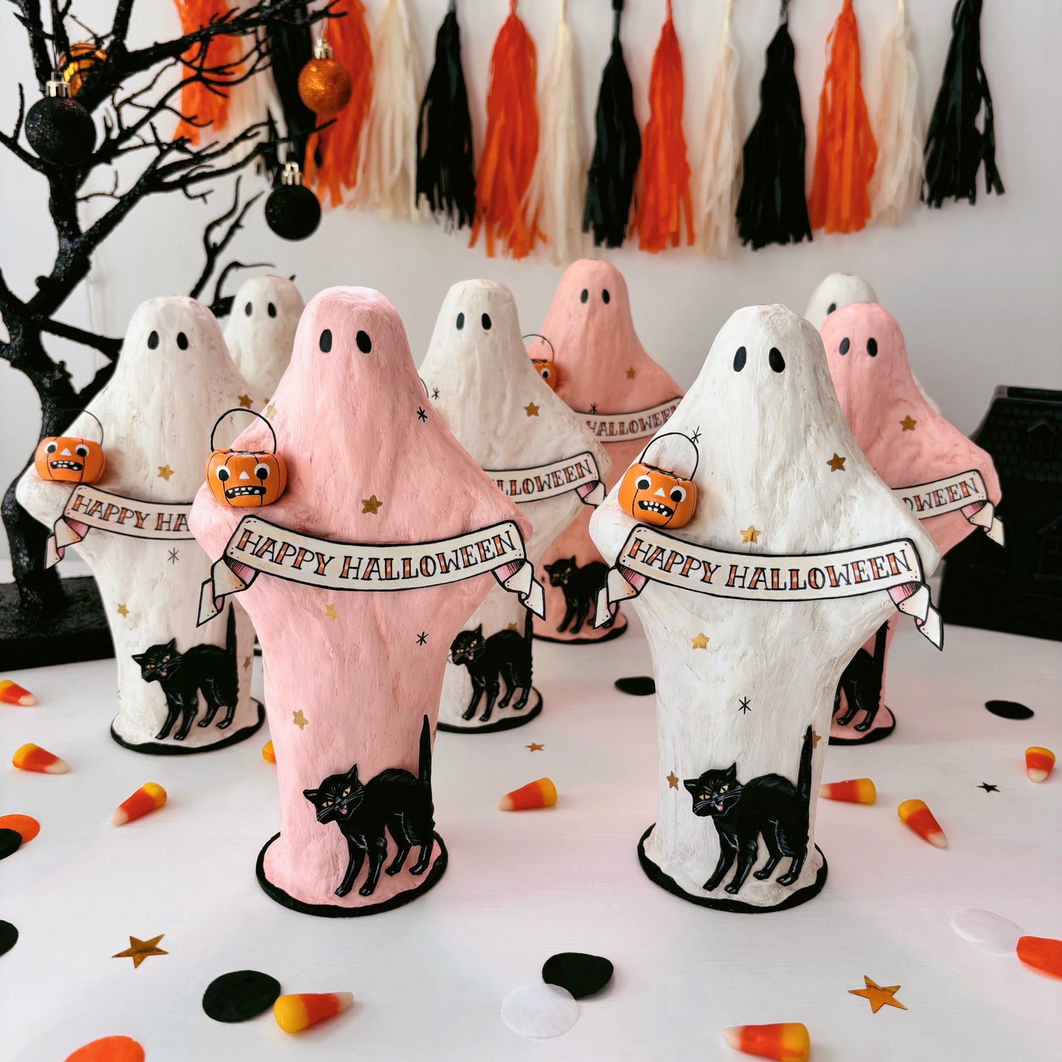 Image of PINK Ghost mixed media sculpture 