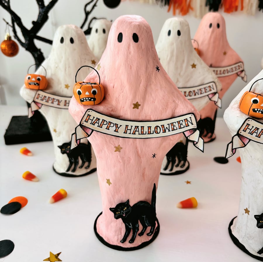 Image of PINK Ghost mixed media sculpture 