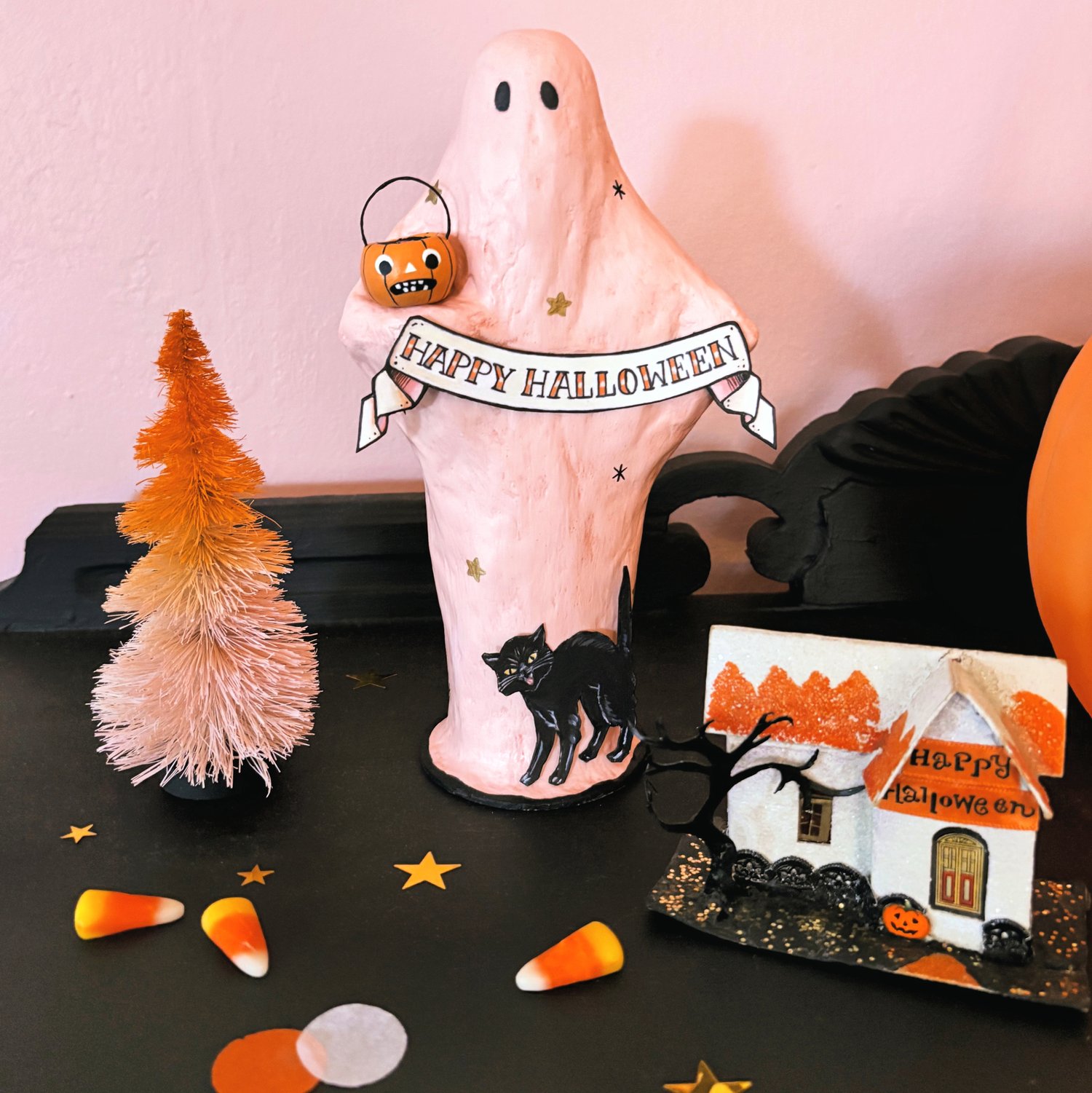 Image of PINK Ghost mixed media sculpture 