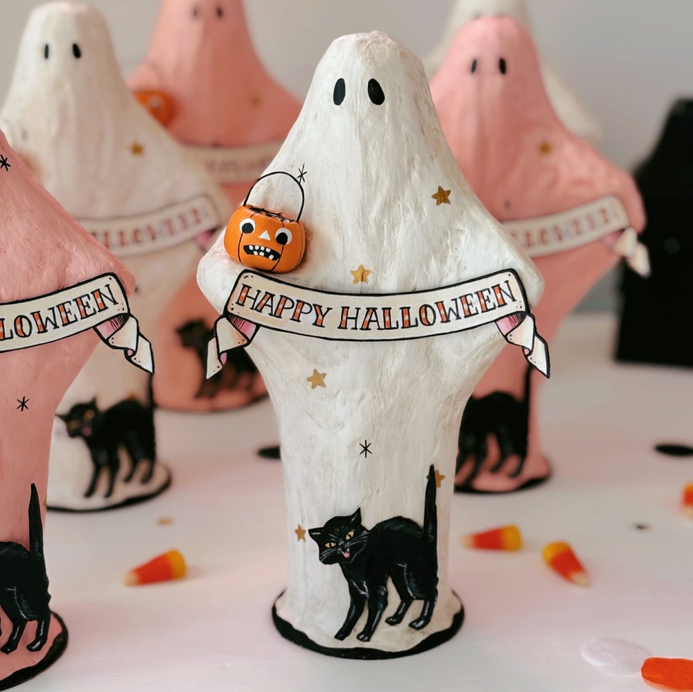 Image of WHITE Ghost mixed media sculpture 