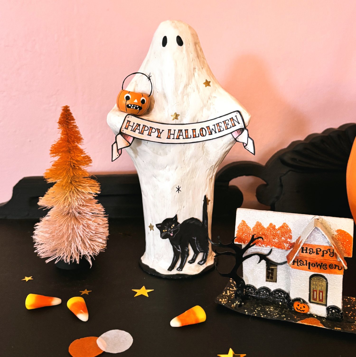 Image of WHITE Ghost mixed media sculpture 