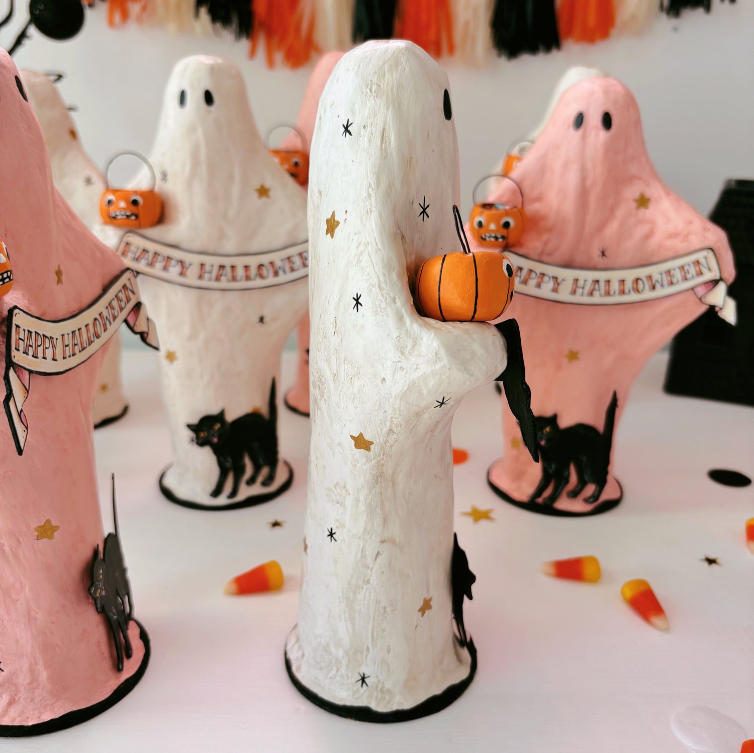 Image of WHITE Ghost mixed media sculpture 