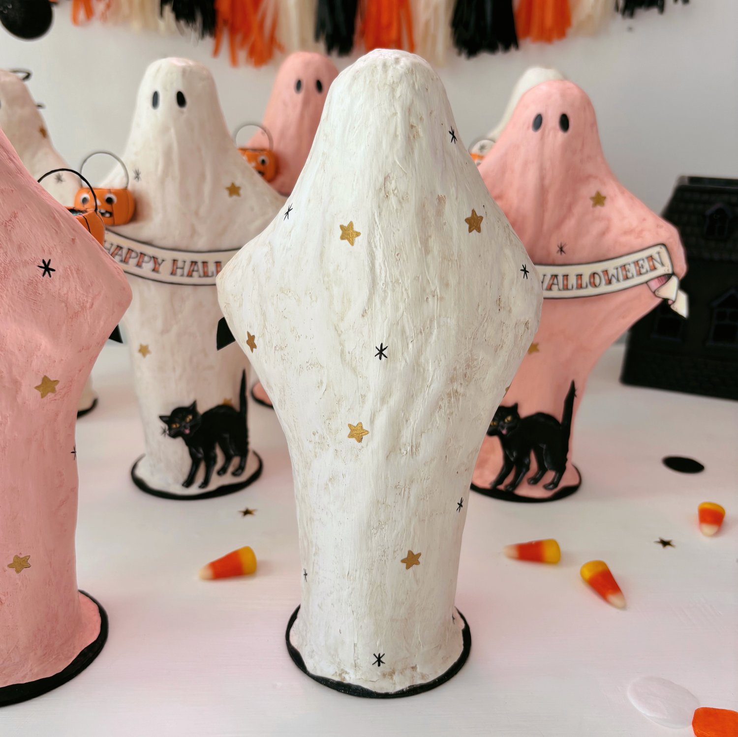 Image of WHITE Ghost mixed media sculpture 