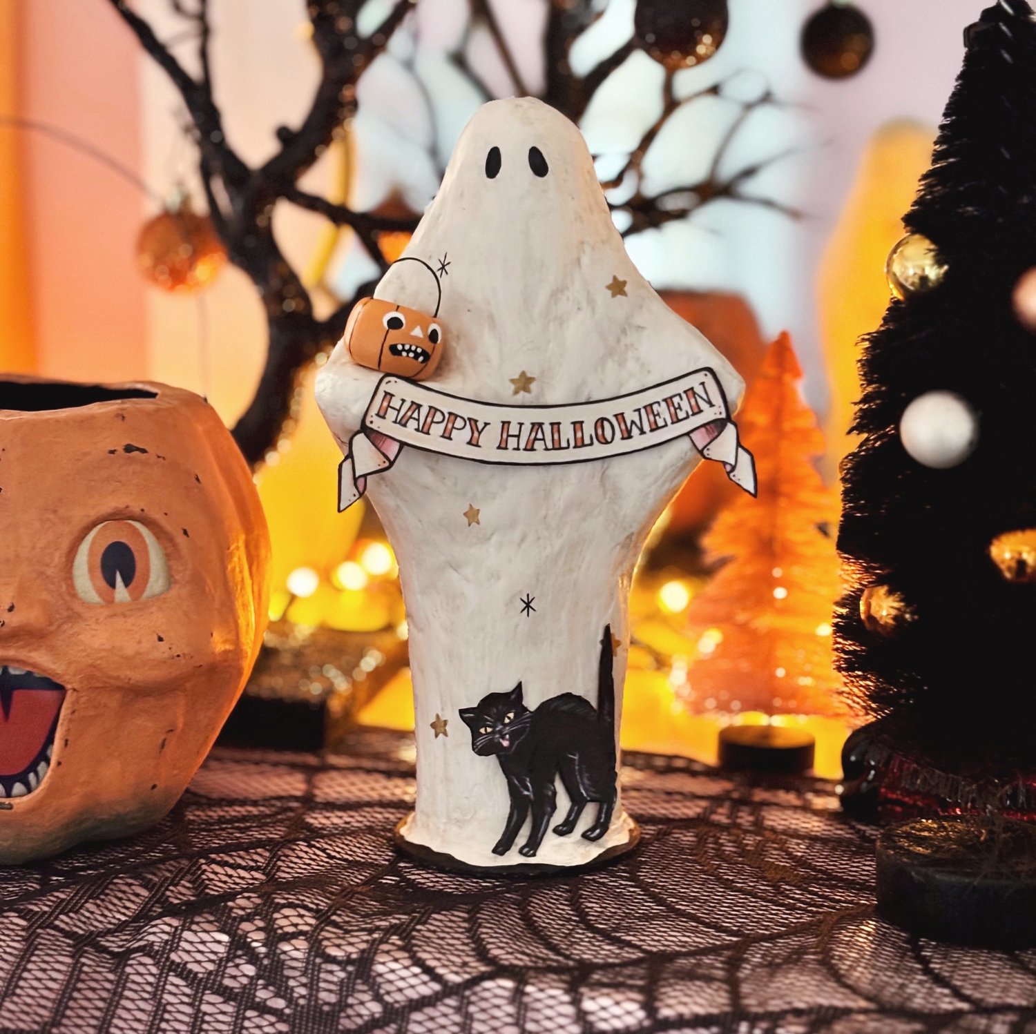 Image of WHITE Ghost mixed media sculpture 
