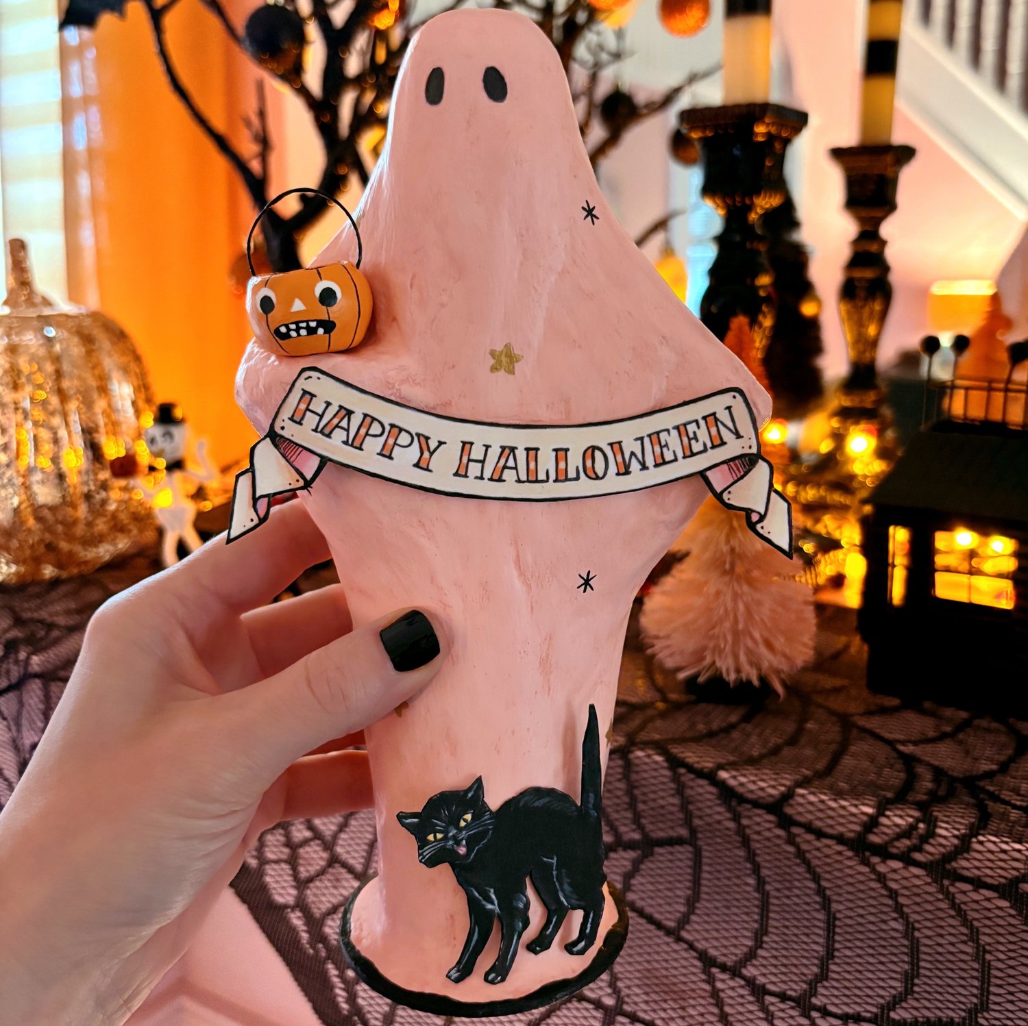 Image of PINK Ghost mixed media sculpture 