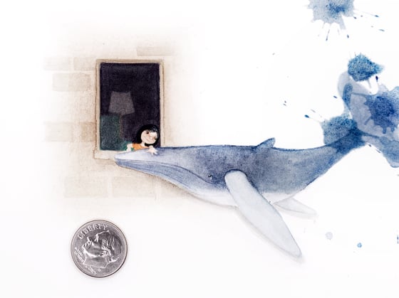 Image of Whale Scritches - a tiny original watercolor