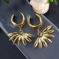 Image 1 of Saddle Plugs: Golden Wings for Stretched Ears - Dangle Plugs - Gauge Jewellery 6-25MM