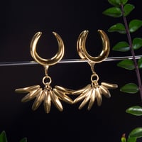 Image 2 of Saddle Plugs: Golden Wings for Stretched Ears - Dangle Plugs - Gauge Jewellery 6-25MM