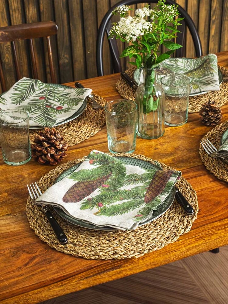 Image of Serviettes de Table en Lin Conifères Lot de 6