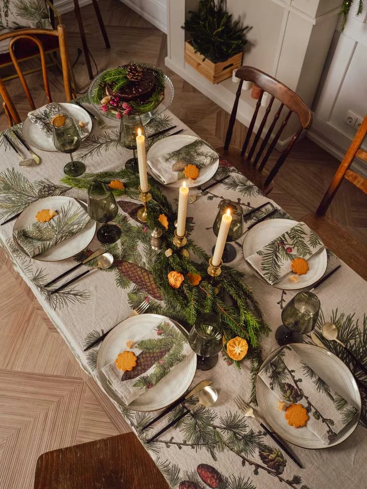Image of Serviettes de Table en Lin Conifères Lot de 6