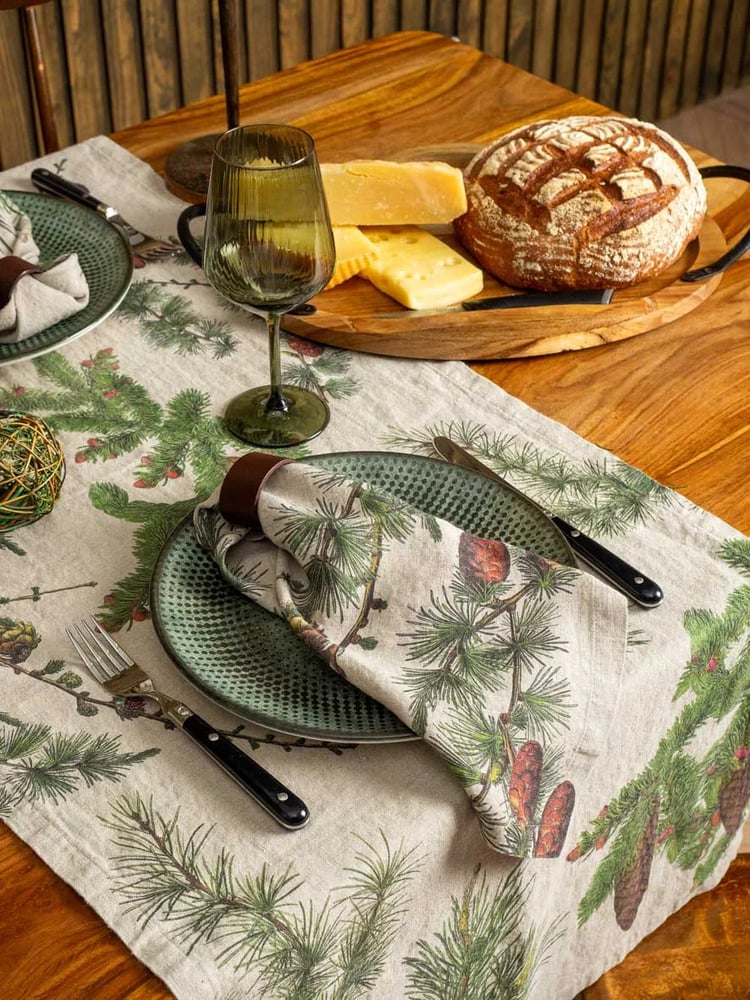 Image of Serviettes de Table en Lin Conifères Lot de 6