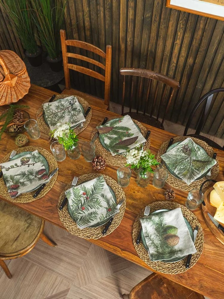 Image of Serviettes de Table en Lin Conifères Lot de 6