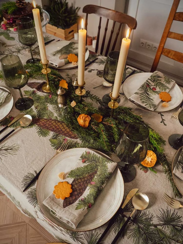 Image of Serviettes de Table en Lin Conifères Lot de 6