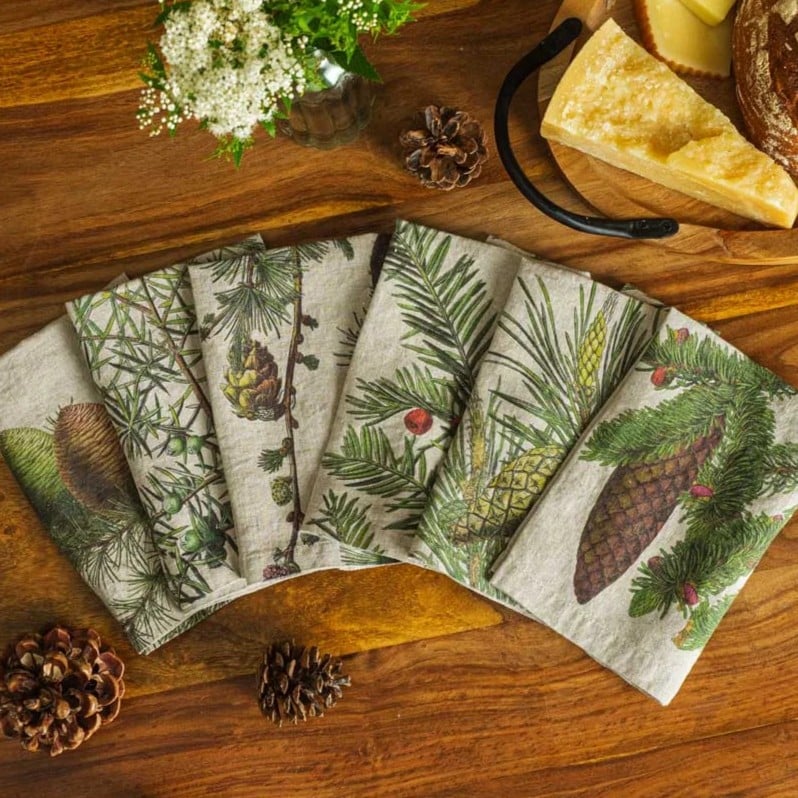 Image of Serviettes de Table en Lin Conifères Lot de 6