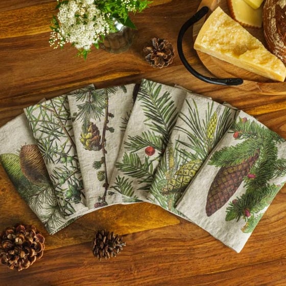 Image of Serviettes de Table en Lin Conifères Lot de 6