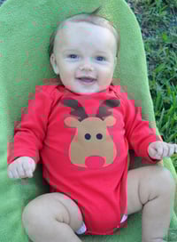 Image 1 of Reindeer Red Baby Top  Baby Bodysuit Boys Girls Rudolph Shirt