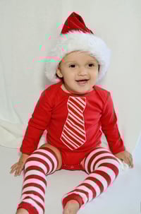 Image 1 of Candy Cane Tie Red Baby Top  Baby Bodysuit Boys Holiday Shirt