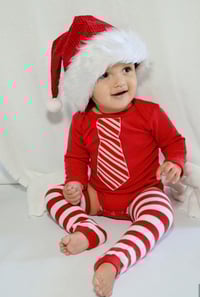 Image 2 of Candy Cane Tie Red Baby Top  Baby Bodysuit Boys Holiday Shirt