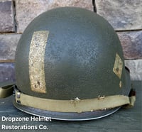 Image 8 of WWII M2 101st Airborne Helmet 501st PIR D-bale Front Seam & Westinghouse Paratrooper liner.