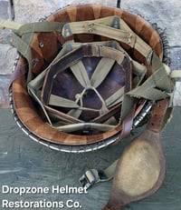 Image 10 of WWII M2 101st Airborne Helmet 501st PIR D-bale Front Seam & Westinghouse Paratrooper liner.