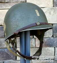Image 3 of WWII M2 101st Airborne Helmet 501st PIR D-bale Front Seam & Westinghouse Paratrooper liner.