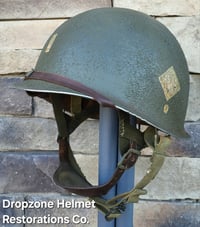 Image 1 of WWII M2 101st Airborne Helmet 501st PIR D-bale Front Seam & Westinghouse Paratrooper liner.