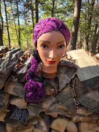 Image 2 of Pure Cotton Lace Headscarf in Purple