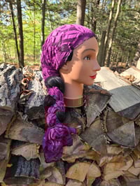 Image 3 of Pure Cotton Lace Headscarf in Purple