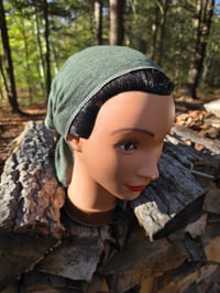 Image 3 of Pure Linen Rectangular Scarf in Forest Green 