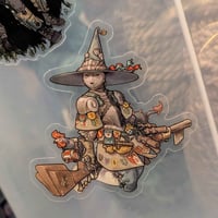 Image 2 of Medieval Gun Witch - 3 inch Transparent Vinyl Sticker