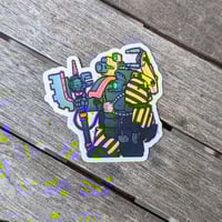 Image 1 of Caution Stripes Armored Warrior - 3 inch Transparent Vinyl Sticker